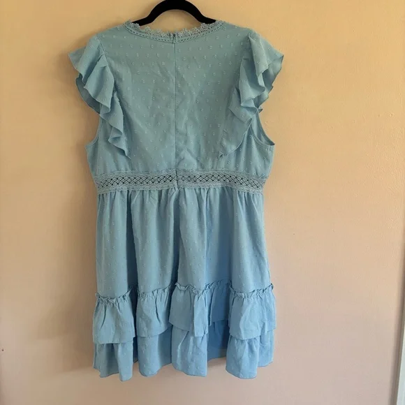 SHEIN Curve Plus Size 3X Baby Blue Ruffle Swiss Dot Flutter Sleeve Dress. - Picture 6 of 9